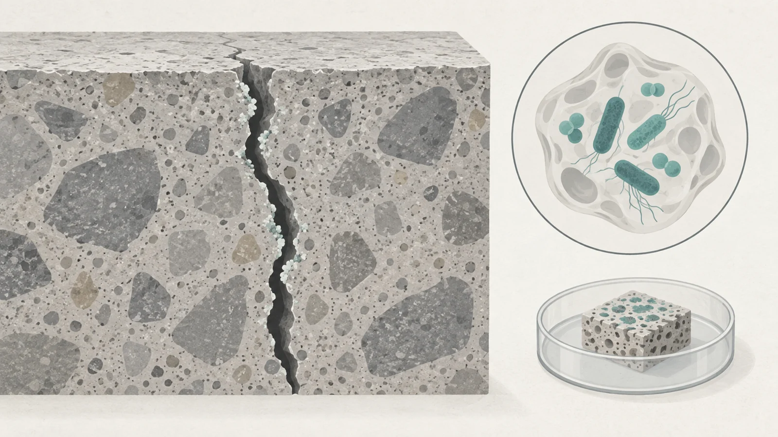 How could bacteria help repair concrete or build alternative materials?