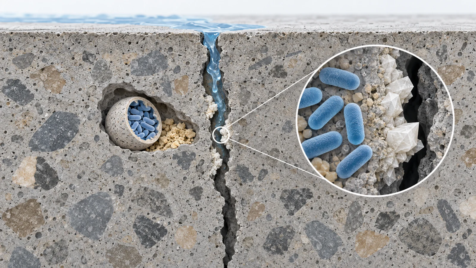 What does concrete need for bacteria to deliver useful crack repair?