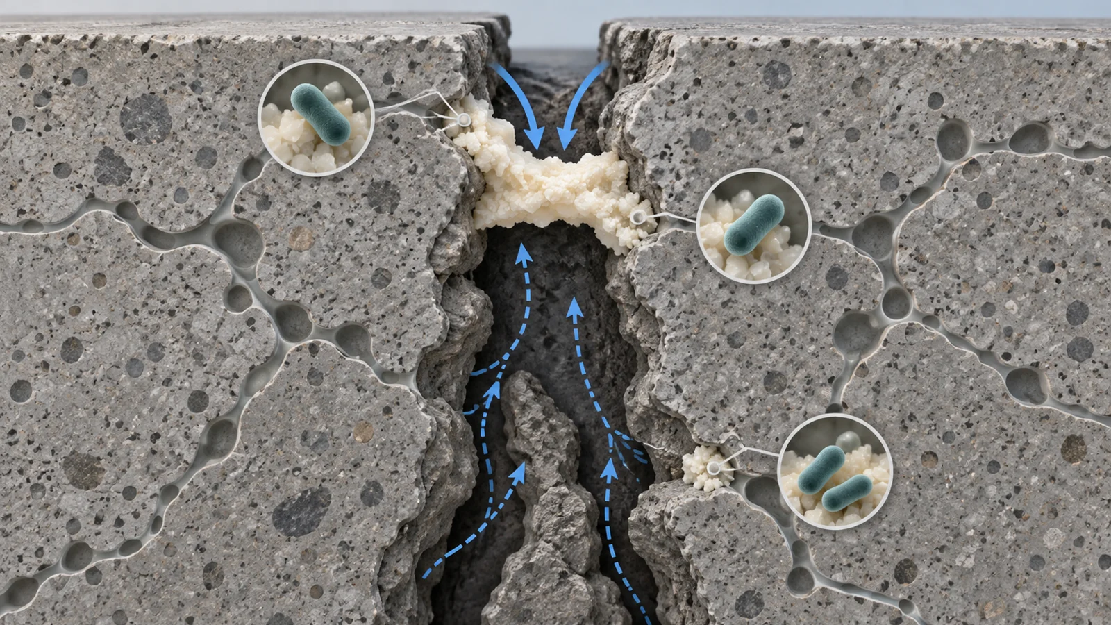 How bacterial minerals reshape the process of concrete repair