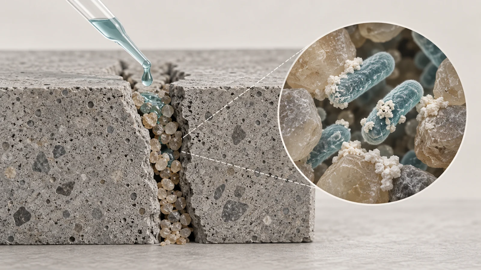 Selecting bacteria and shaping calcite for concrete repair