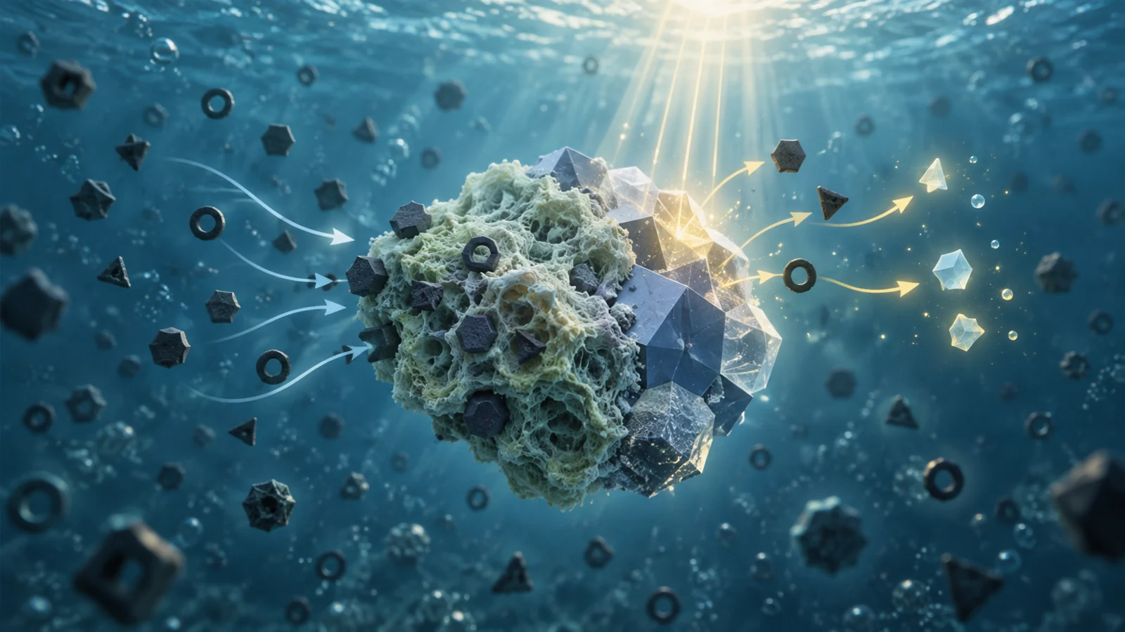 What biological material adds to light-driven water treatment