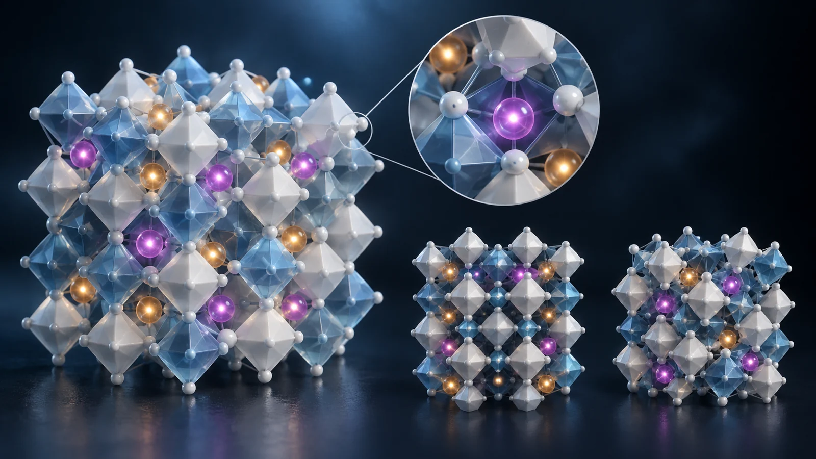 Conceptual view of lithium ions occupying positions within a solid LLZO ceramic framework