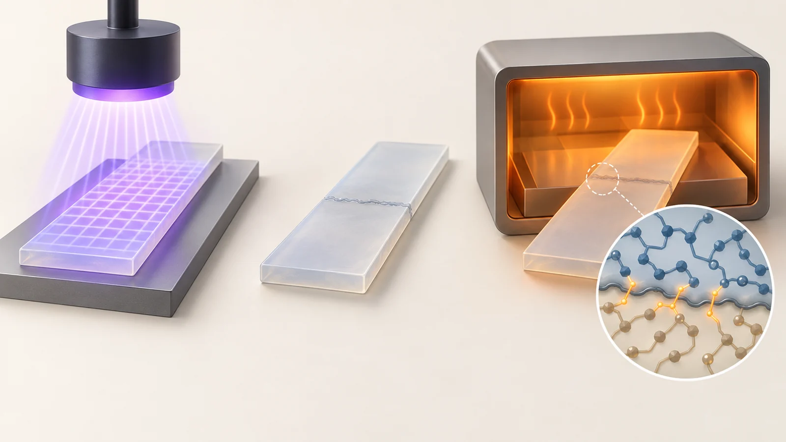 How plastic hardened by light can reconnect after damage
