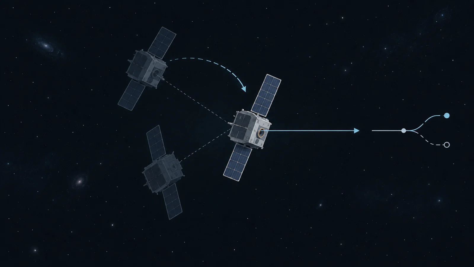 Conceptual spacecraft orientations approach a target pointing direction beside an unnumbered recovery interval with an alternate protective-control branch.