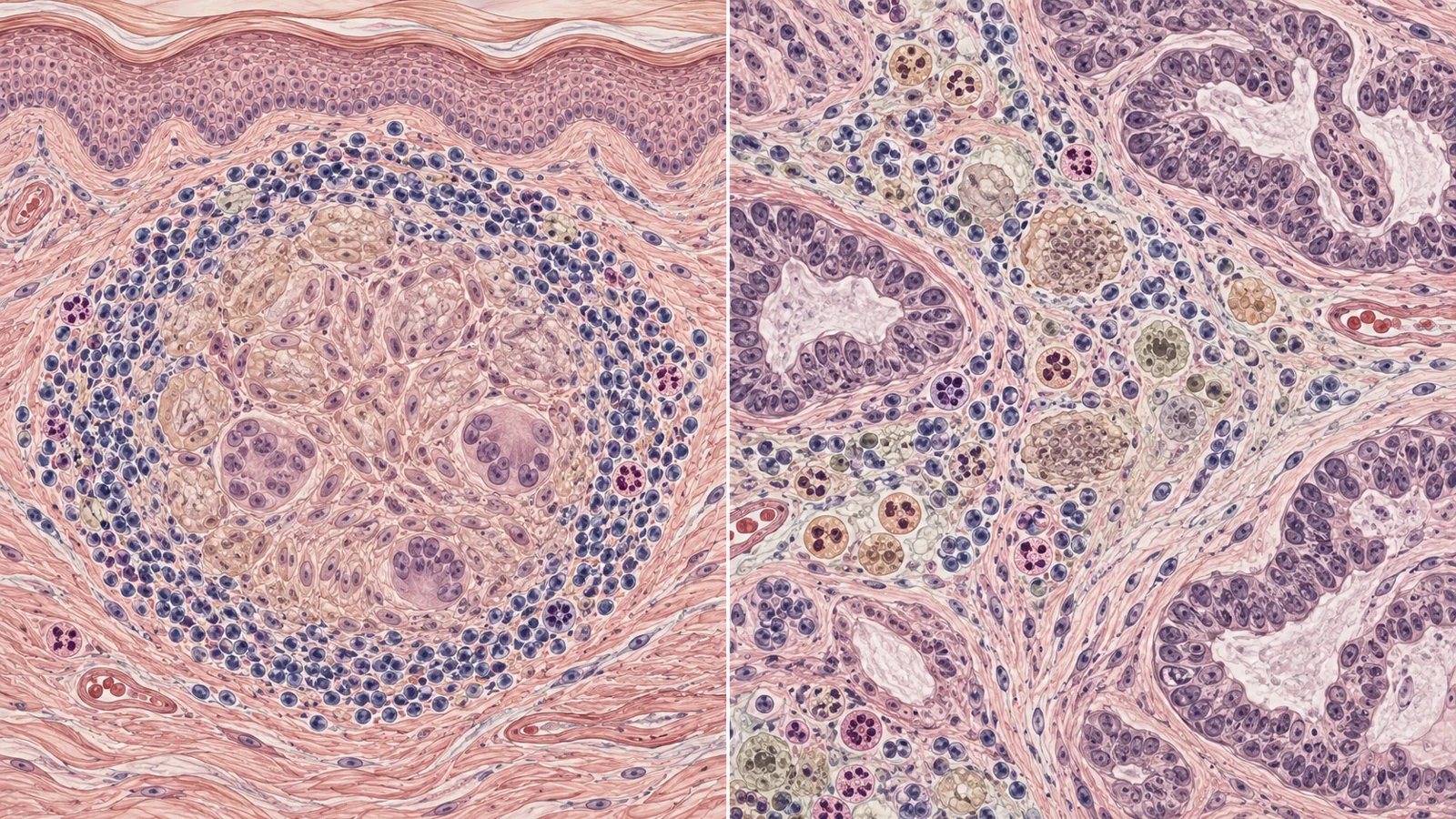 Skin lesions were inflammation while a pelvic mass was cancer