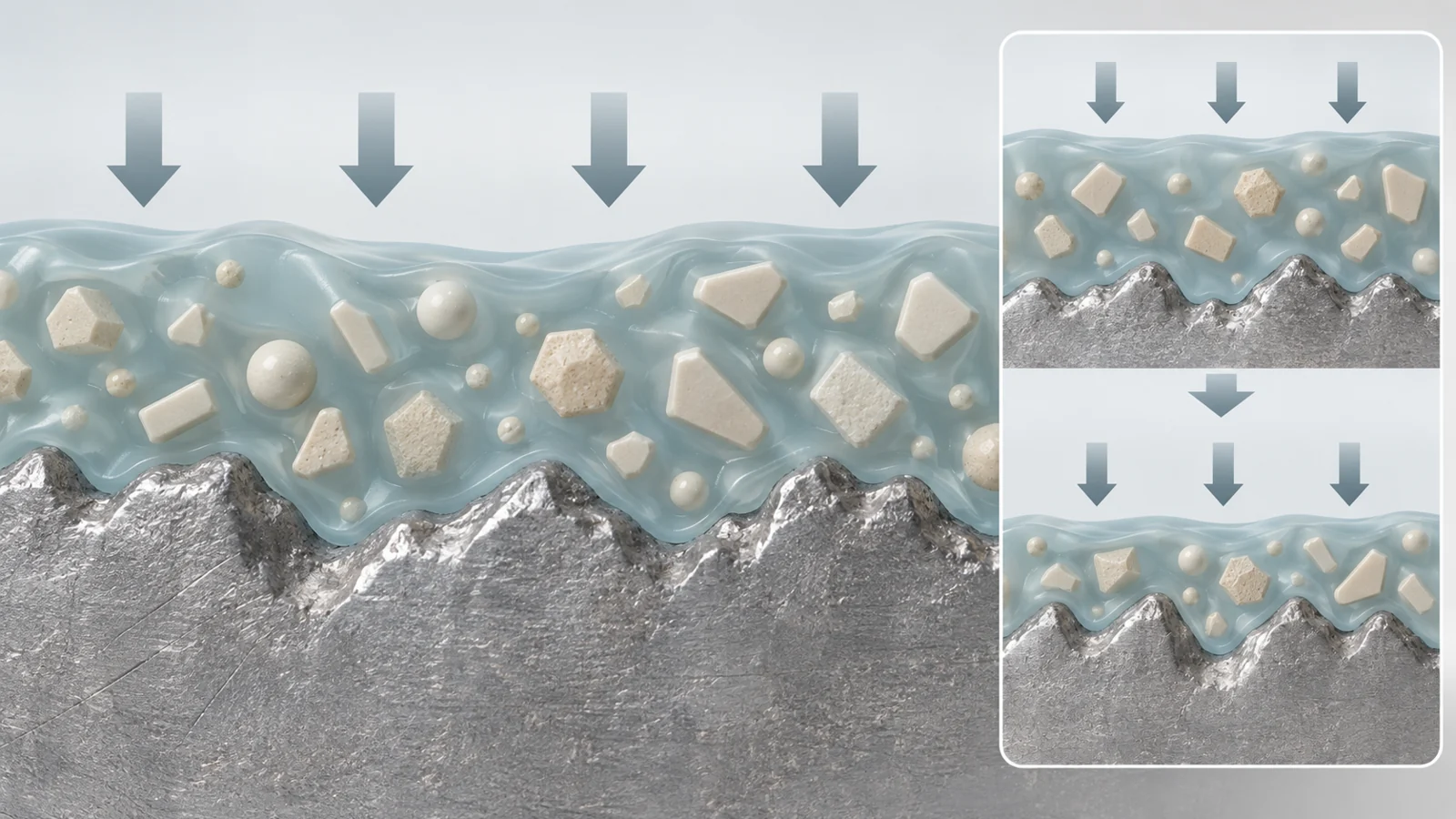 Rough lithium surface pressed against a polymer electrolyte containing ceramic particles under applied pressure