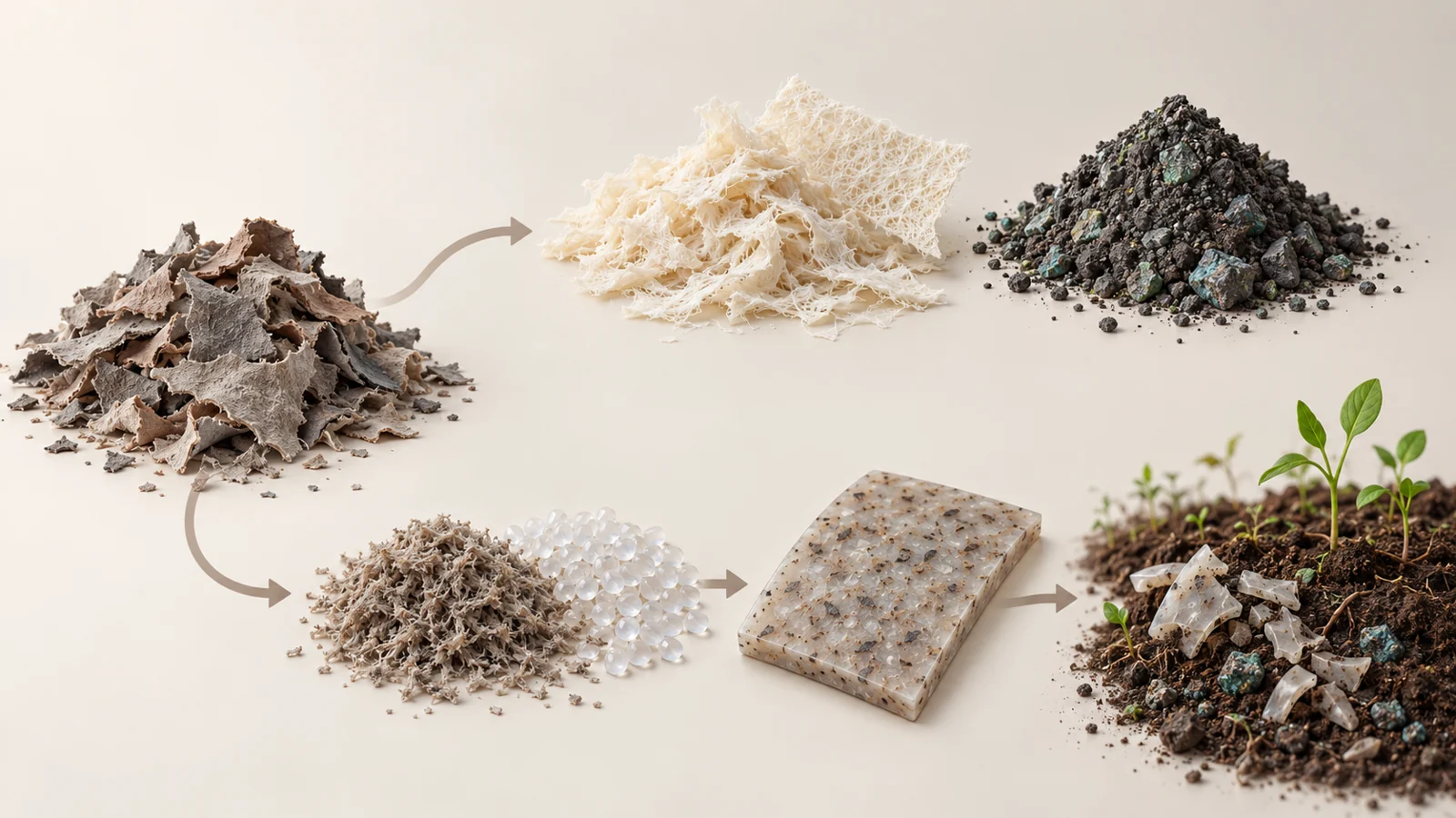 Chrome-tanned scraps can yield collagen or become part of plastic composites