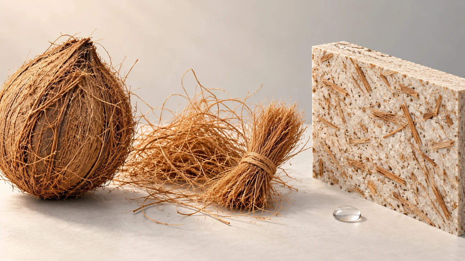 Why a coconut-husk panel depends on how its fibers are joined and processed