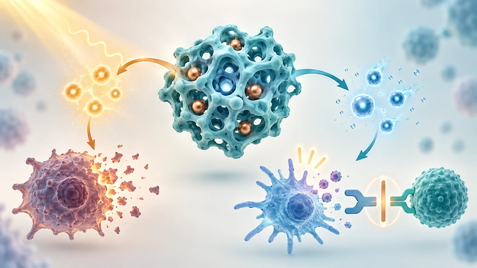 How a copper-containing scaffold links light-driven chemistry with immune treatment