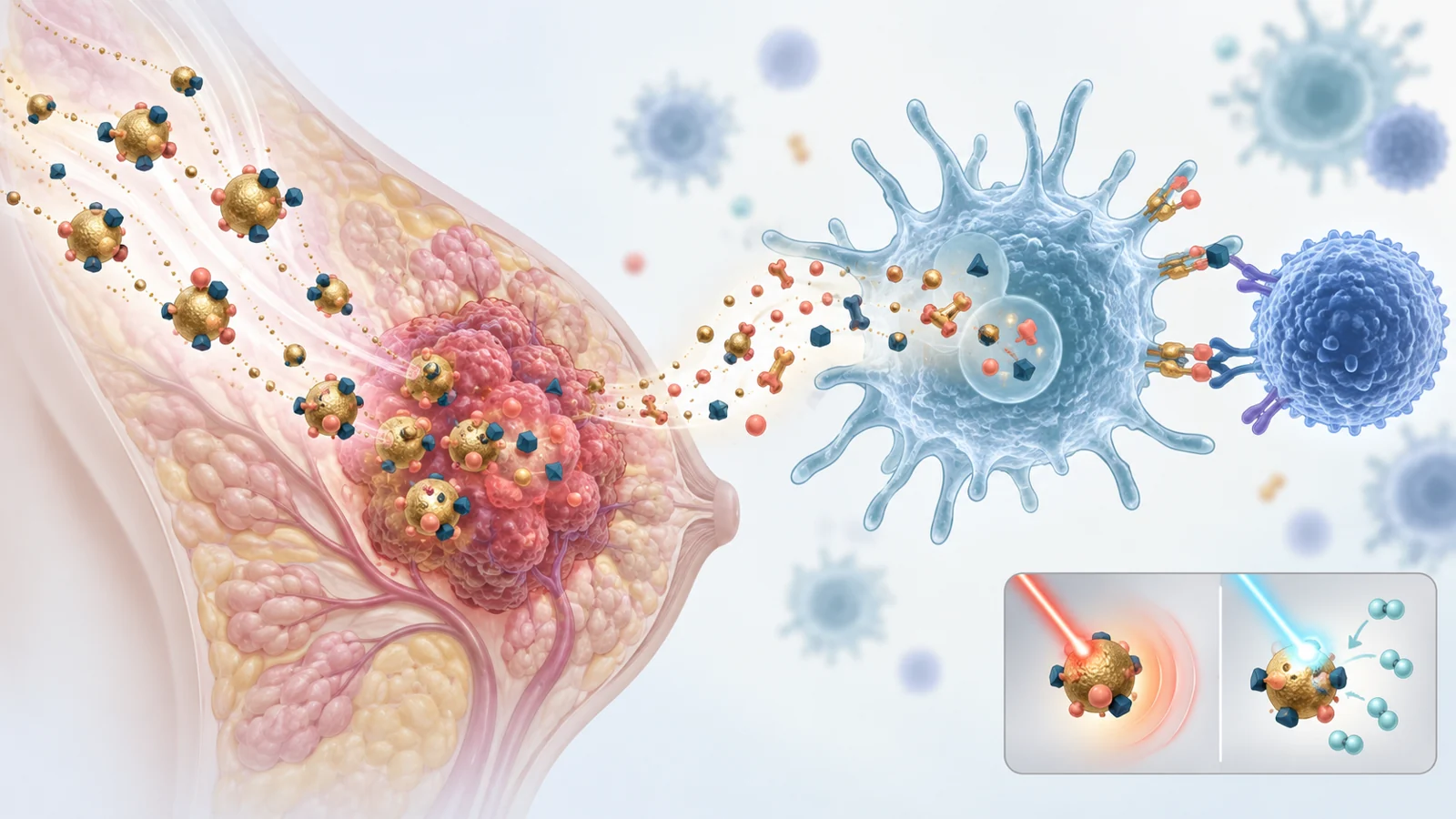 How tiny gold particles could carry treatment and help immune cells recognize breast cancer