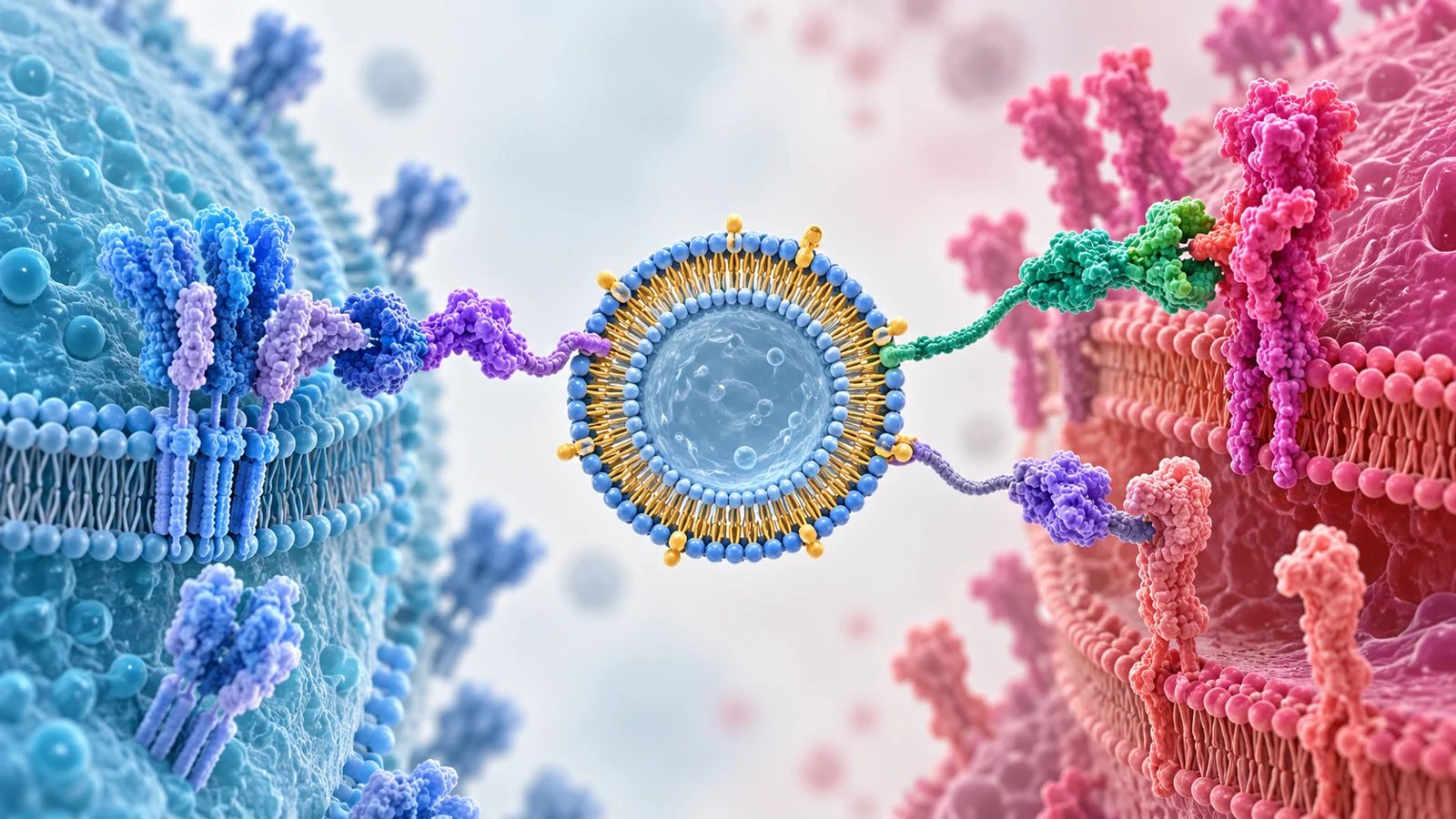 How does one lipid particle link a T cell to a tumor cell?
