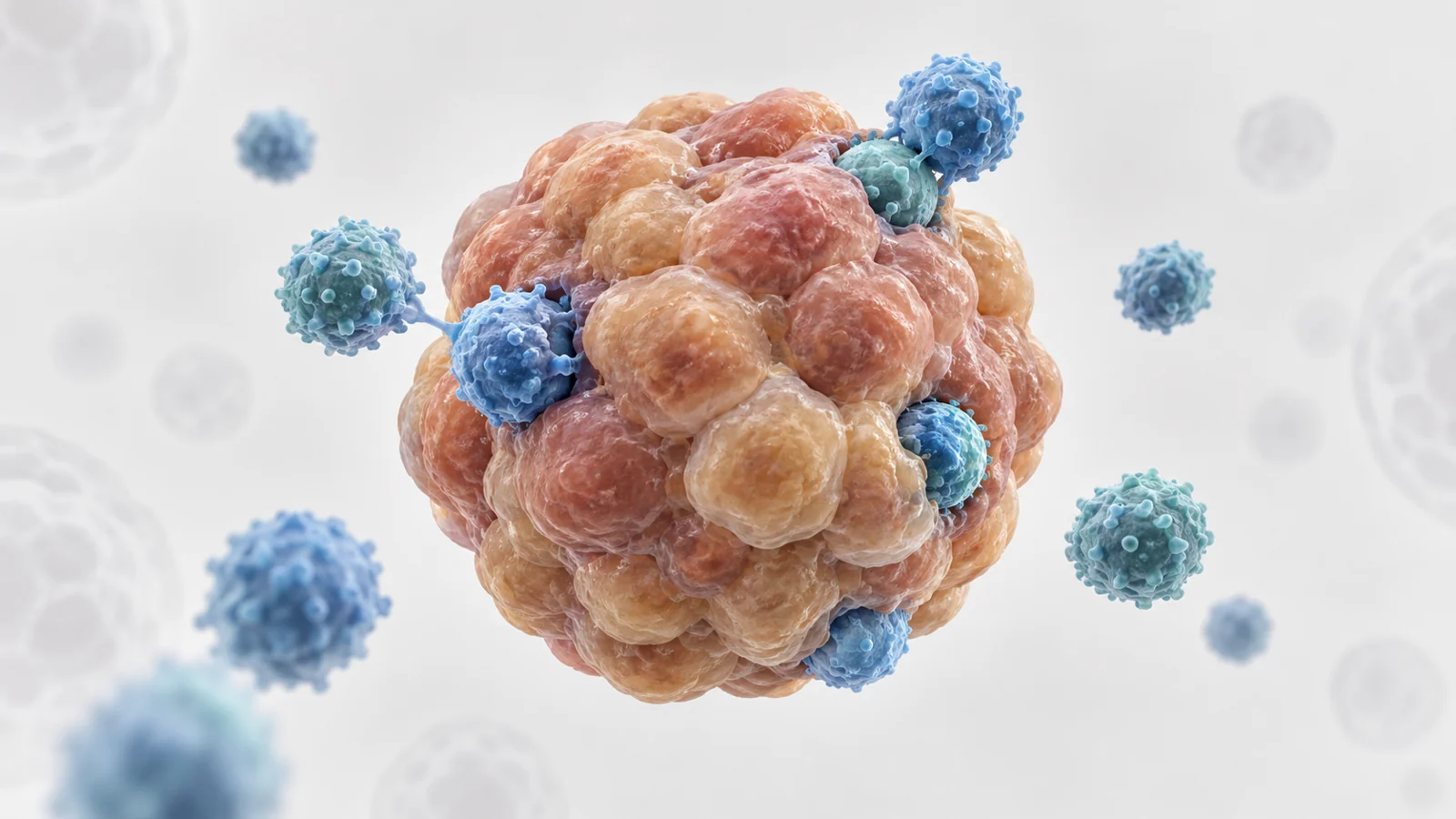 Immune cells approach and enter a three-dimensional liver tumor organoid.