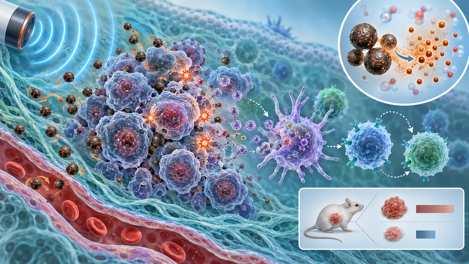 What must happen for magnetic particles to help immune cells respond to tumors?
