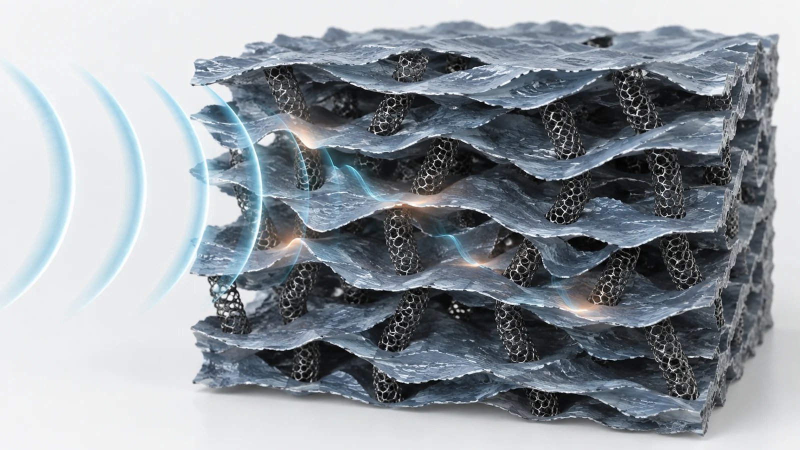 Coiled carbon tubes space MXene sheets into a porous wave absorber