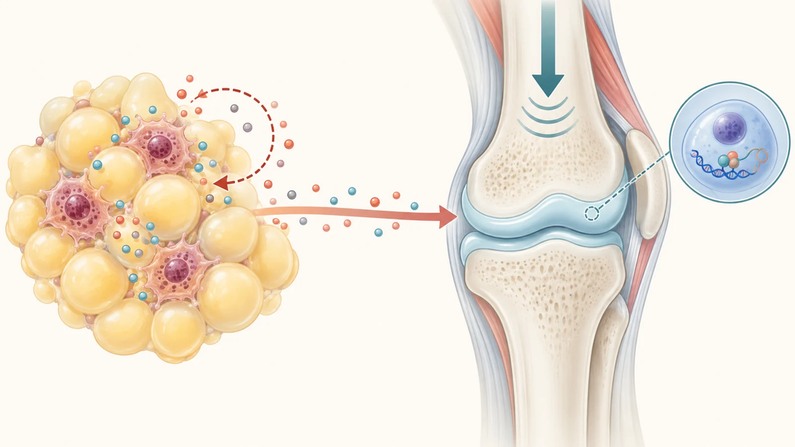 How might fat tissue and aging cells affect a painful joint?