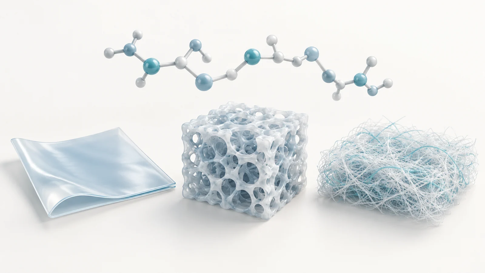 A polymer under study for tissue repair appears as films, scaffolds and fiber mats