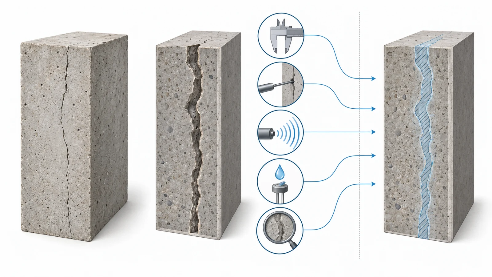 What a closed concrete crack can hide about internal repair
