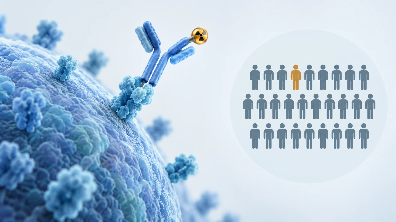 What does a later cancer diagnosis mean after antibody-guided radiation?