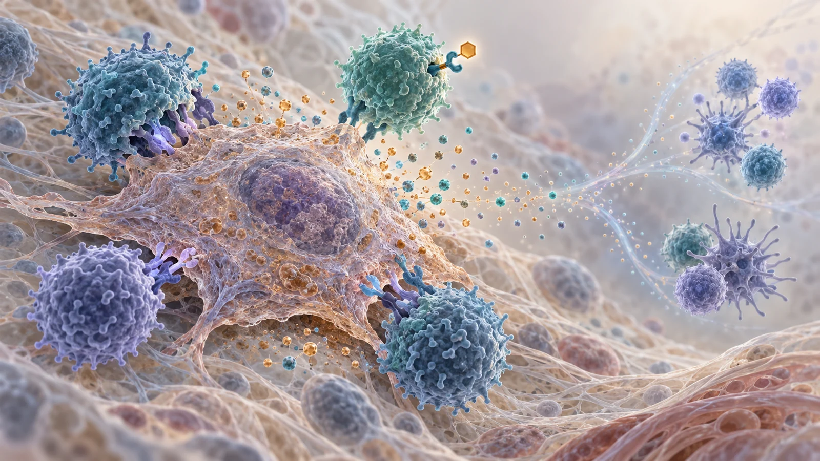 Senescent cell releasing signals near immune cells beside an unresolved pathway from acute response to immune memory