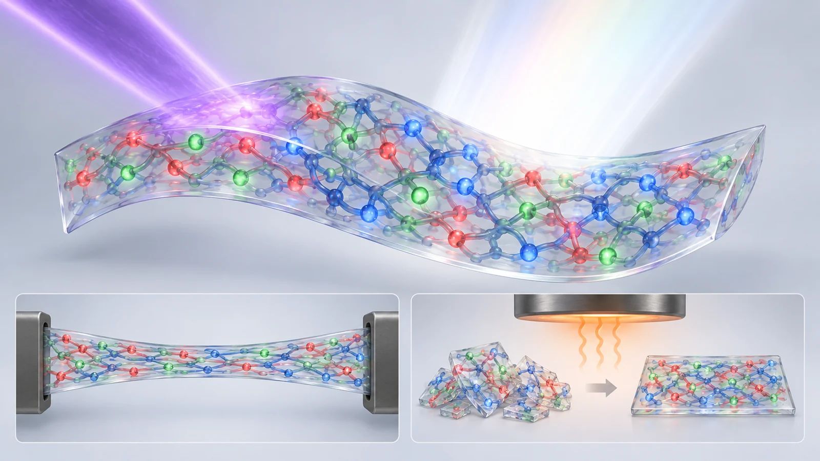 How can a plastic film stretch and still fluoresce white?