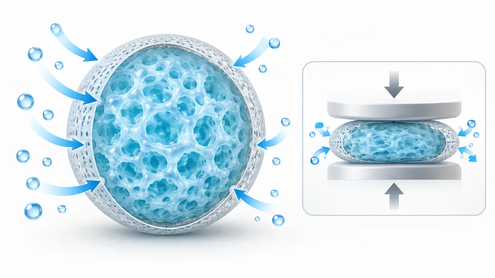 How an absorbent core and its shell work together to manage water