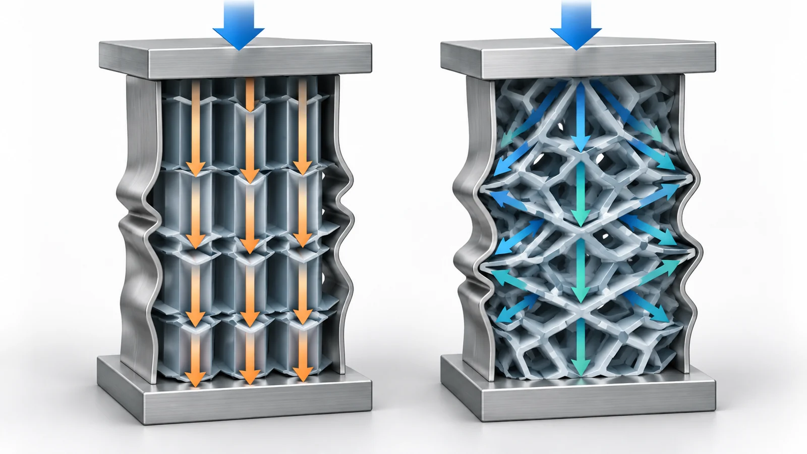 How does an internal pattern change the way a material crumples?