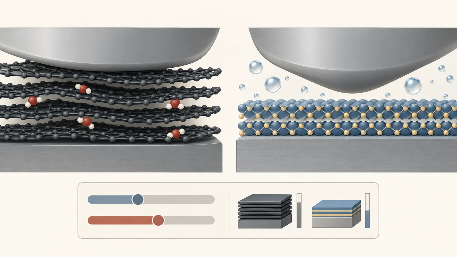Why can moisture help graphite slide but undermine molybdenum disulfide?